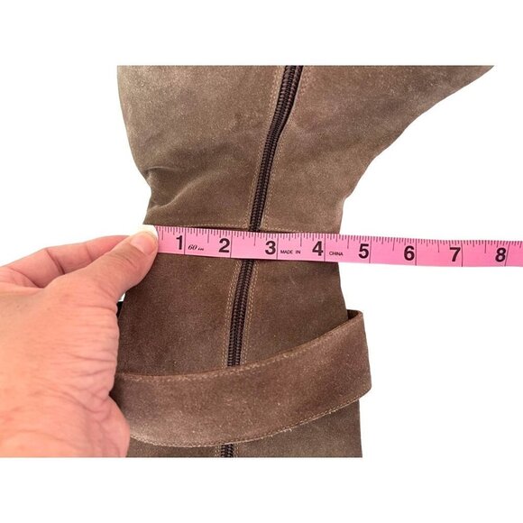 Barneys Co-Op Suede Over The Knee Boots Womens Size 7.5 Ankle Strap Zipper Taupe - Picture 8 of 12